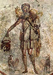 One of the earliest images of Jesus, from St. Callisto catacomb in Rome (ca. 250 AD)