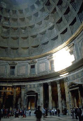 a concrete dome on a circular building with square indentations