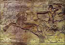 Egyptian Pharaoh Rameses at the Battle of Kadesh (Abu Simbel, New Kingdom)