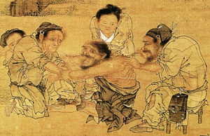 Chinese painting of a doctor treating a patient