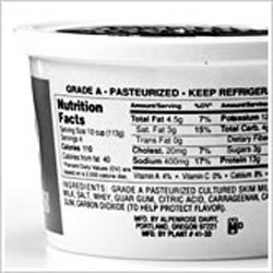 Food label on cottage cheese