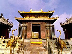 Golden Hall - a small gold building up a steep flight of stairs with a Chinese curved roof