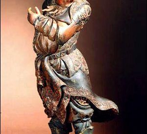 A statue of Guan Yu looking angry