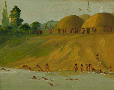 Hidatsa people swimming crawl stroke (George Catlin, Missouri 1833 AD)