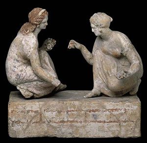 Greek girls playing knucklebones (ca. 200 BC, now in British Museum)