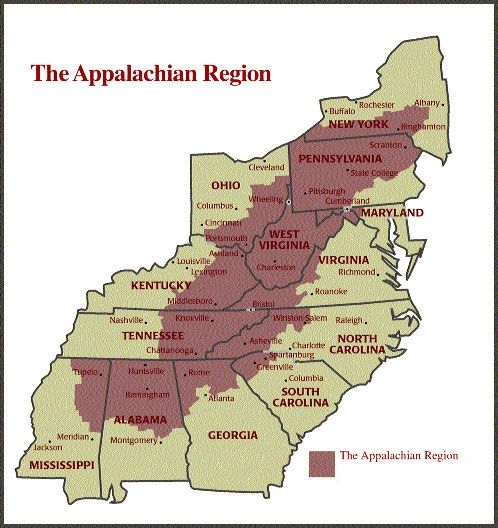 Where Are The Appalachian Mountains Quatr Us Study Guides   Map Of Appalachian Mountains Map Of The Appalachian Region 4th Grade Southeast Region 498 X 528 Pixels 