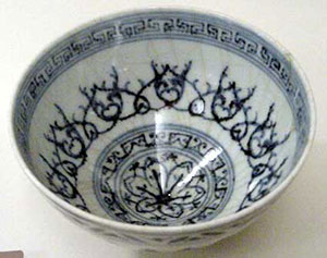 bowl with blue patterns on white background