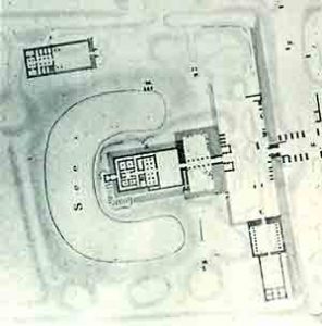 A plan of the temple of Mut at Karnakshowing the crescent-shaped lake