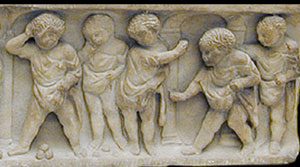 Roman boys tossing nuts (tomb of Lucius Aemilius Daphnus, ca. 300 AD)