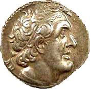 Coin of Ptolemy I, with his head on it, wearing a headband on longish hair