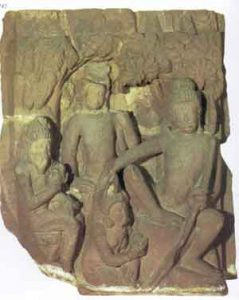 stone carving of a scene from the Ramayana