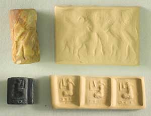 Cylinder seal and square seal from ancient Mesopotamia