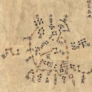 Chinese star map with the names of the stars written in Chinese characters