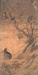 Painting of a rabbit and a tree
