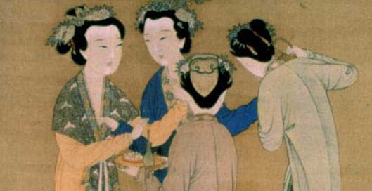 Chinese painting of four women wearing long robes