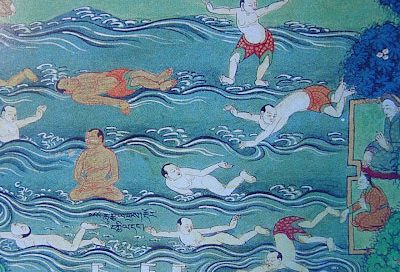A Tibetan swimming contest in the Kyichu River (1695 AD)
