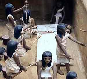 Egyptian women spinning and weaving (Model from the Tomb of Meket-re in Luxor, 11th dynasty (ca. 2000 BC), now in the Egyptian Museum, Cairo)