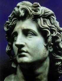 Alexander the Great stone bust of white man with long curly hair