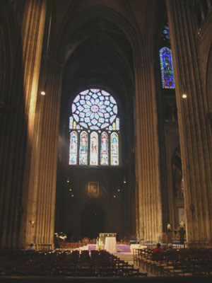 Chartres cathedral crossing and transept, with the rose window
