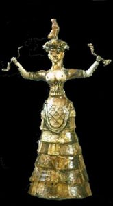 Minoan goddess or woman holding snakes