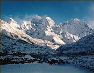 Himalayas: tall mountains with snow on top