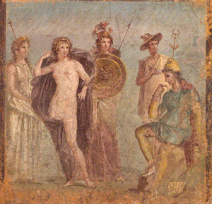 Judgment of Paris -Paris is on the right (A fresco from Pompeii, ca. 79 AD)