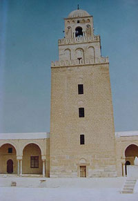 Kairouan's minaret - a tower with one small window in the center of each story