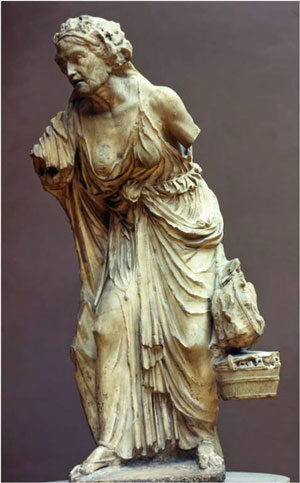 Hellenistic sculpture of a woman selling vegetables at the market