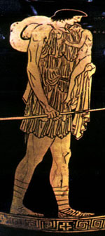 Euphorbus carries Oedipus away (Achilles Painter, ca. 450 BC) - Oedipus Rex