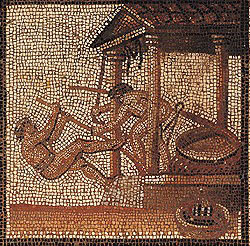 Roman olive press mosaic (200-250 AD) now in St. Germain en Laye, France - the Roman economy