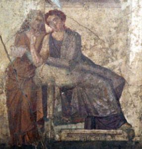 Phaedra gives her slave a message forHippolytus (from Pompeii)