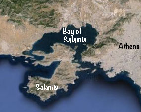 Satellite view of the bay of Salamis