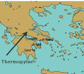 Map of Greece showing where Thermopylae is in northern Greece