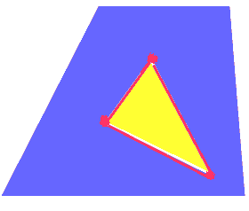 A yellow triangle lying in a blue plane