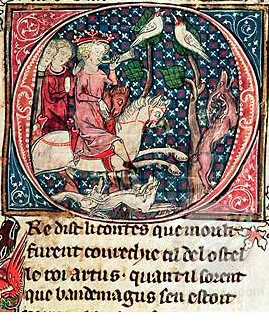 King Arthur hunting, 1300s AD (British Library, London)