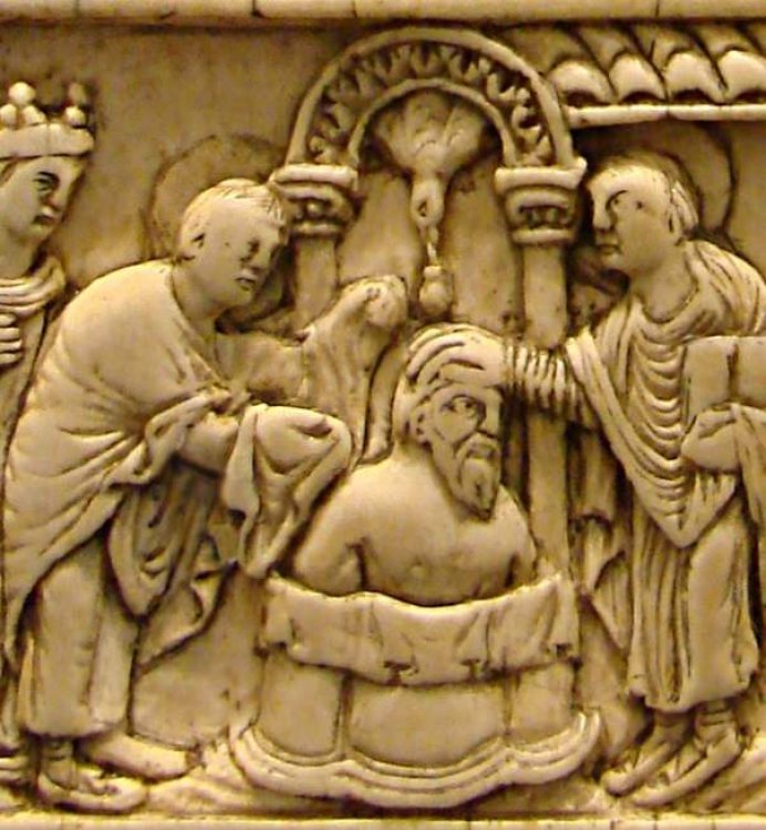 Ivory carving of the baptism of Clovis
