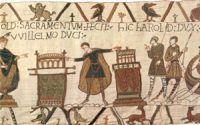 Harold swears an oath to William (Bayeux Tapestry, about 1077 AD)