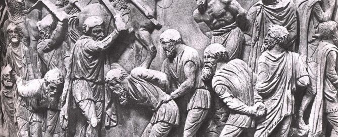 Column of Marcus Aurelius: Roman soldiers cut off the heads of Dacian prisoners.