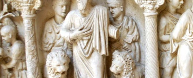 Daniel in the lion's den, from the sarcophagus of Junius Bassus, 359 AD in Rome