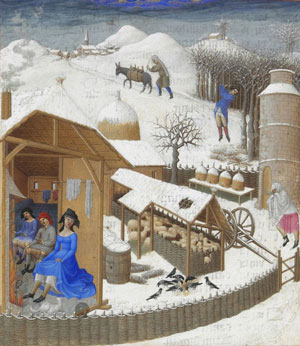 February, from the Tres Riches Heures du Duc de Berry (1416 AD, now in Chantilly)