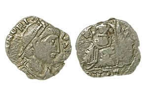 A silver coin issued by Gaiseric, imitating coins of Honorius