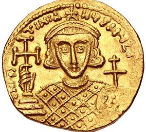 Justinian II on a gold coin from his second reign