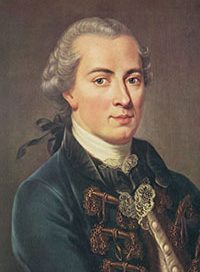 Kant: a middle-aged thin man with gray hair pulled back in a pigtail and a velvet jacket on