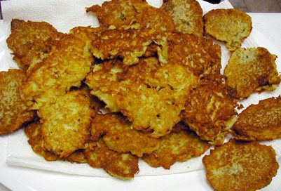 Potato latkes cooked in oil are a traditional Hanukkah food