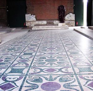 The patterned marble floor of the Roman Senate's meeting room