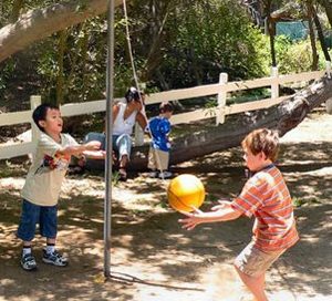 Kids playing tetherball using centrifugal force