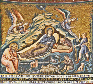 Nativity mosaic (St. Maria in Trastevere, ca. 1300 AD)