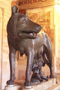 Capitoline wolf. Bronze wolf from early Rome