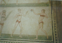 (로마 게임:공을 던지는 여자(광장 아르 메리 나,시칠리아,300 년대 광고에서 모자이크)