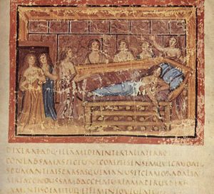 The death of Dido, Queen of Carthage, from an illustrated copy of Virgil's Aeneid, about 400 AD